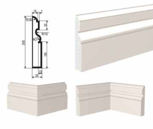 МОЛДИНГ цокольный для Фасада и Интерьера - лепнина, декор из пенополистирола ЦВ-200/2 200*35*2000 мм