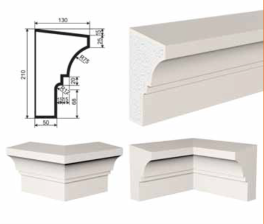 КАРНИЗ для Фасада и Интерьера - лепнина, декор из пенополистирола КВ-210/1 210*130*2000 мм