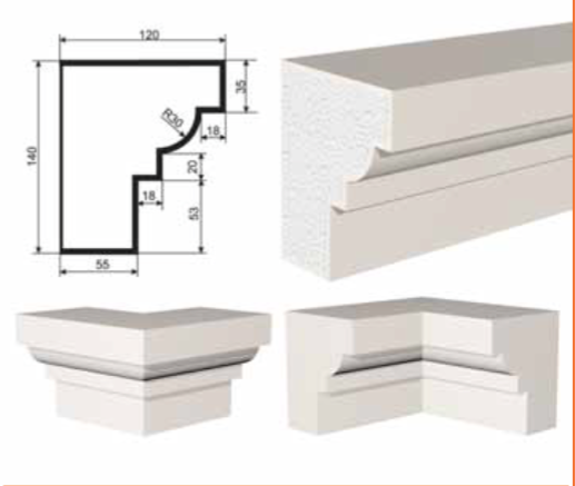 КАРНИЗ для Фасада и Интерьера - лепнина, декор из пенополистирола КВ-140/1 140*120*2000 мм