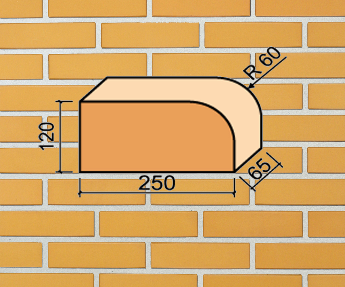 12.321115L Кирпич радиусный полнотелый темно-желтый Lode DZINTRA F15 гладкий, 250*120*65 мм