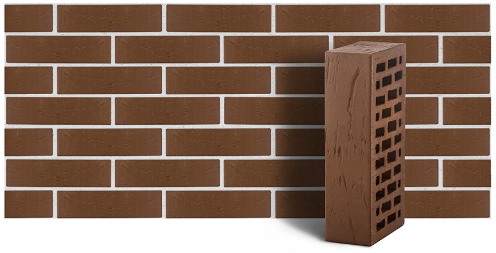 Кирпич лицевой керамический ЛСР пустотелый коричневый рустик М175 250*120*65 мм