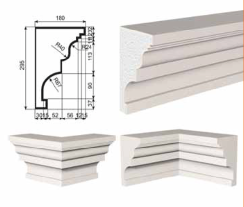 КАРНИЗ для Фасада и Интерьера - лепнина, декор из пенополистирола КВ-295/2 295*180*2000 мм