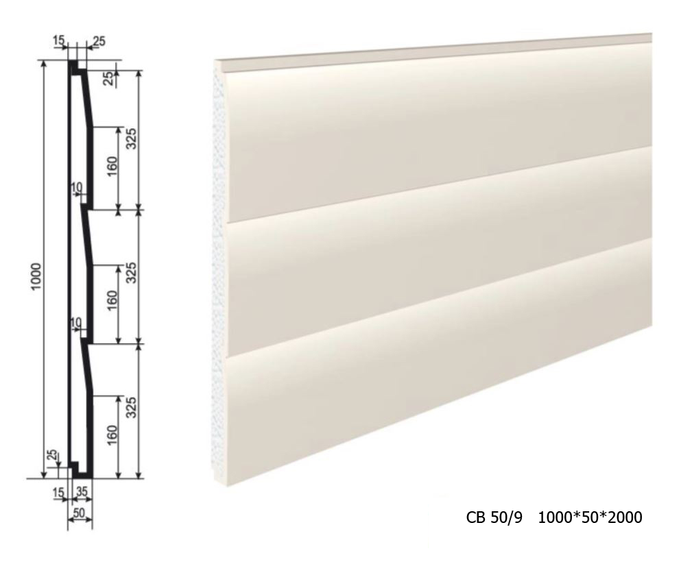 Панель утепления под покраску для фасада - изосайдинг из пенополистирола СВ-50/9 1000*50*2000 мм