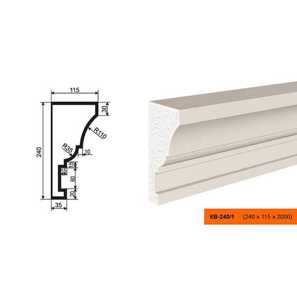 КАРНИЗ для Фасада и Интерьера - лепнина, декор из пенополистирола КВ-240/1 240*115*2000 мм