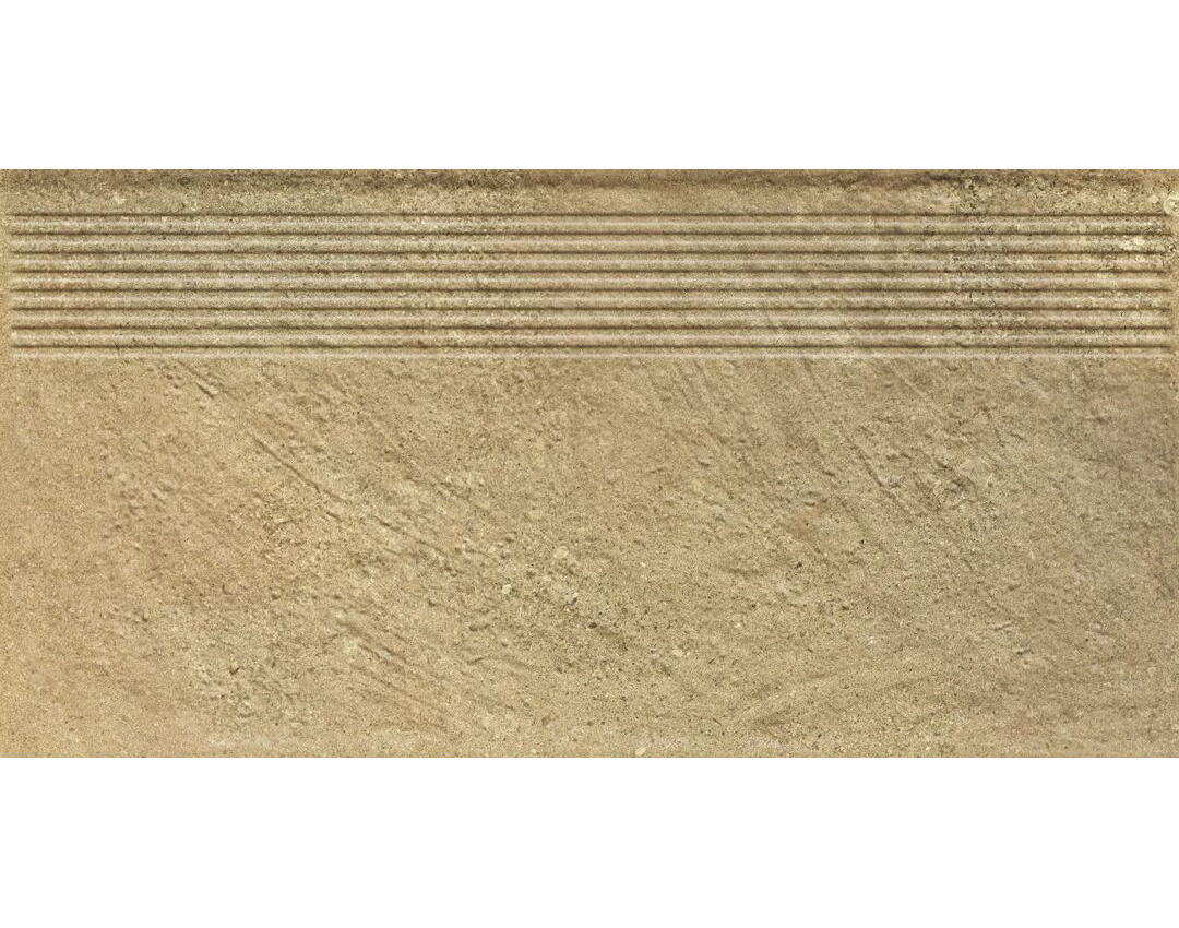 Клинкерная ступень с насечками Eremite Beige 600*300*8,5 мм – для улицы, террасы, крыльца, лестницы, морозостойкая