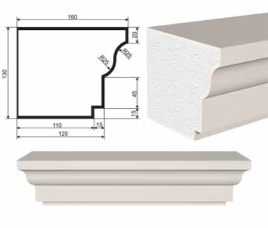 ПОДОКОННИК для Фасада и Интерьера - лепнина, декор из пенополистирола ПВ-130/2 130*160*2000 мм