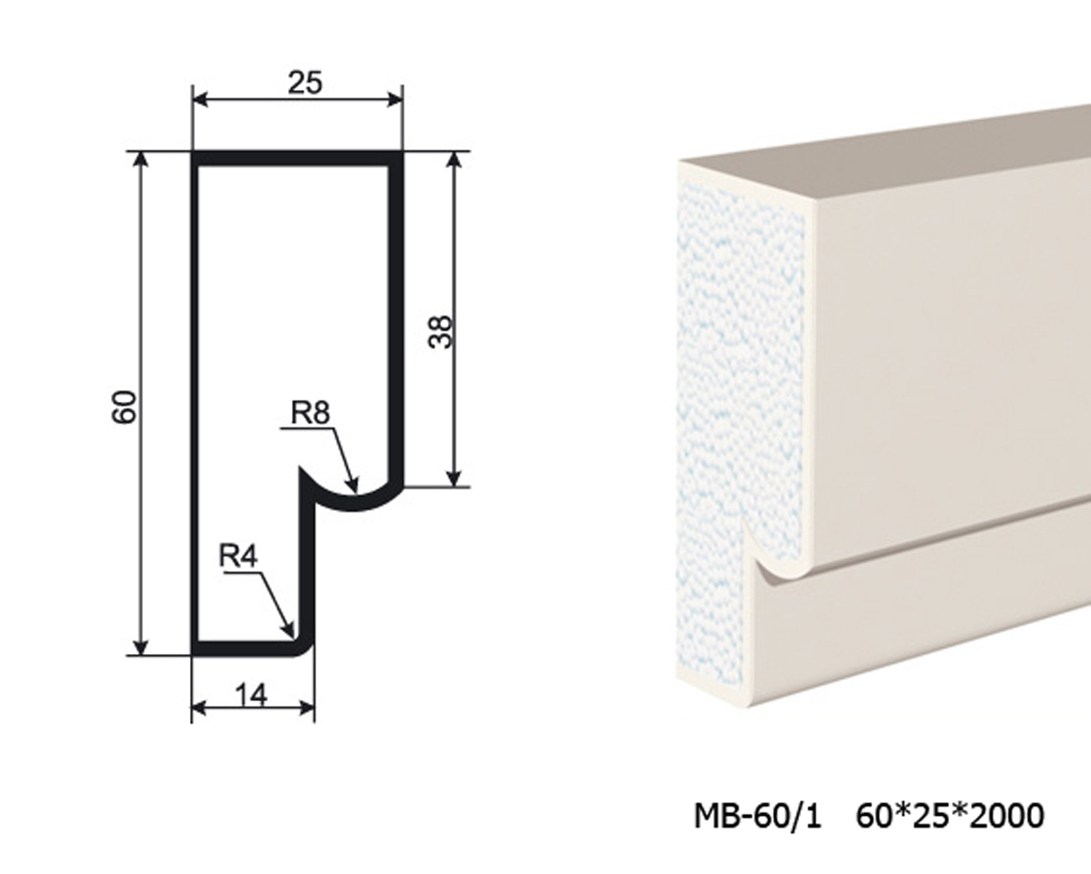 Молдинг для фасада - лепнина, декор из пенополистирола МВ-60/1 (МС-101) 60*25*2000 мм