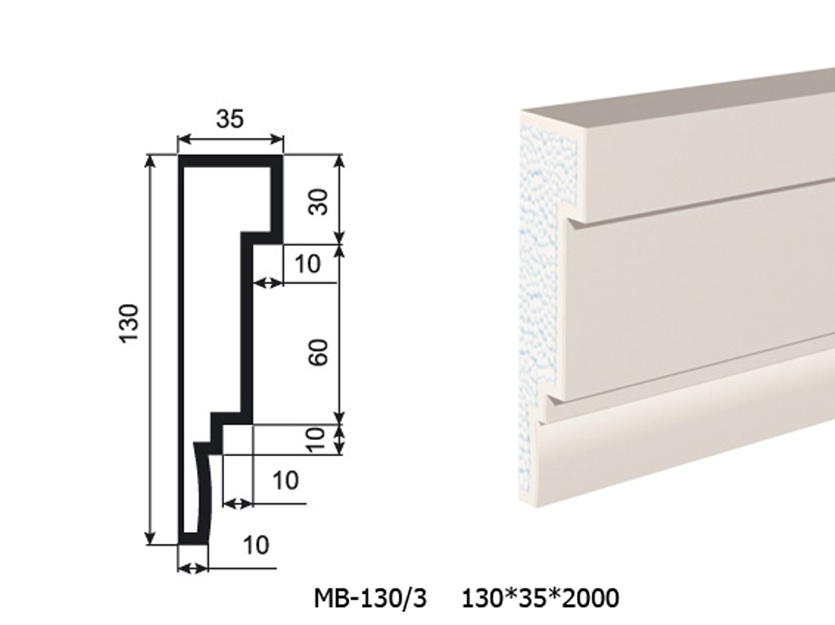 Молдинг для фасада - лепнина, декор из пенополистирола МВ-130/3 130*35*2000 мм