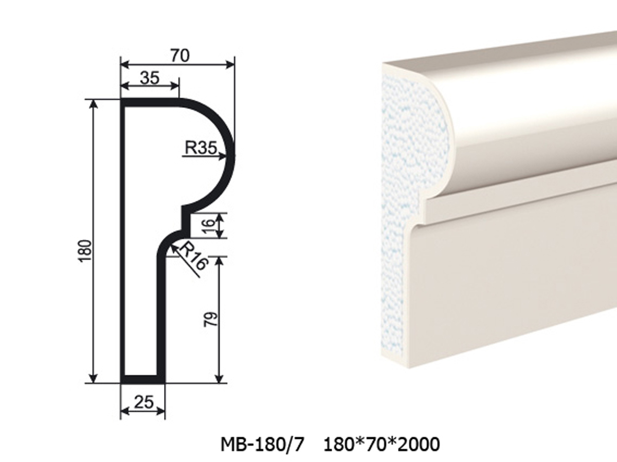 Молдинг для фасада - лепнина, декор из пенополистирола МВ-180/7 180*70*2000 мм