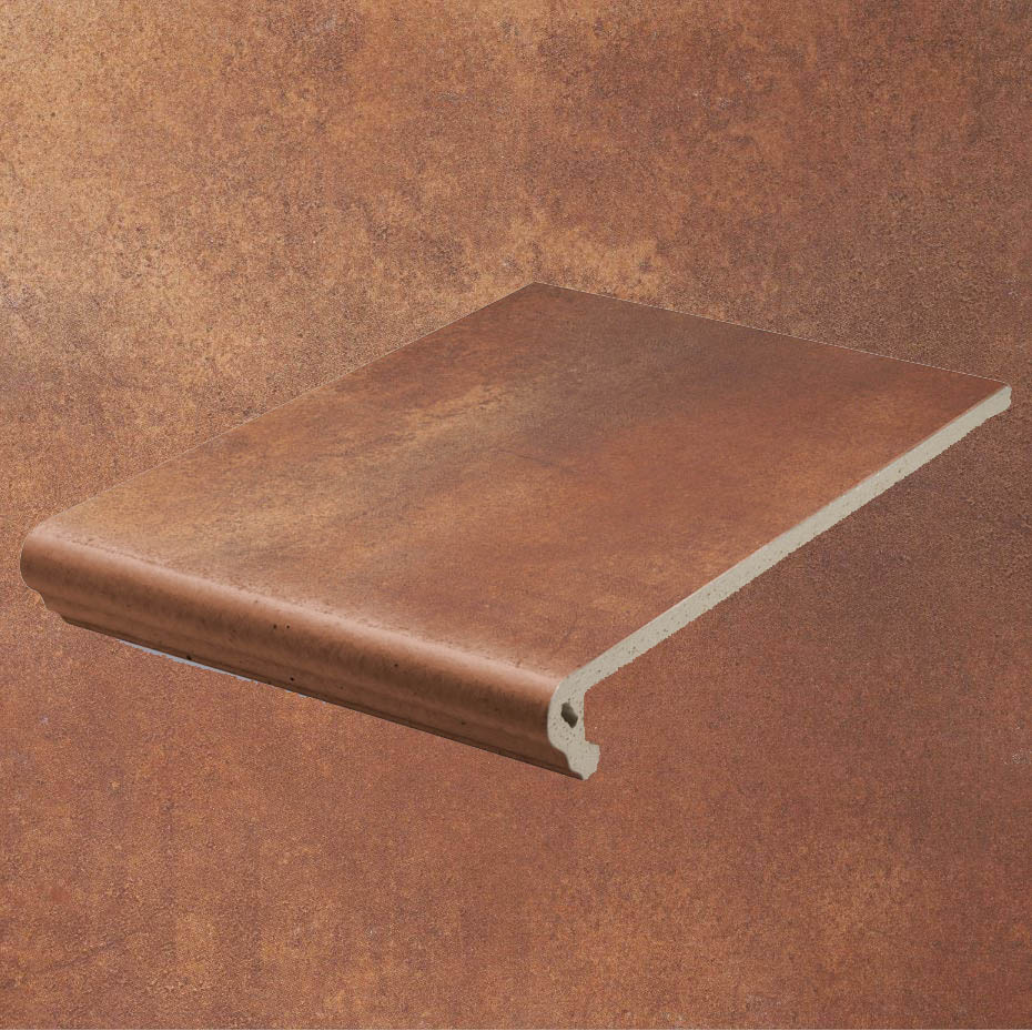 Клинкерная ступень флорентинер противоскользящая плитка Stroeher KERAPLATTE AERA T 728 core 340*294*12 мм