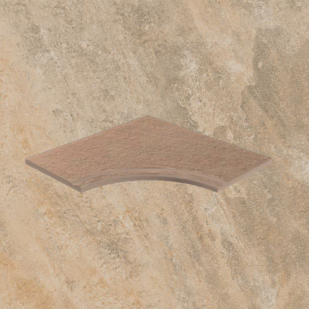 Тротуарная плитка Бежевая-золото Lastra. Спец. Элемент- Бортик Изогнутый с Выемкой Закругленный 30 Лэндстоун Голд \ Landstone Gold Curvilineo Svasato Round 30  300х600х20мм