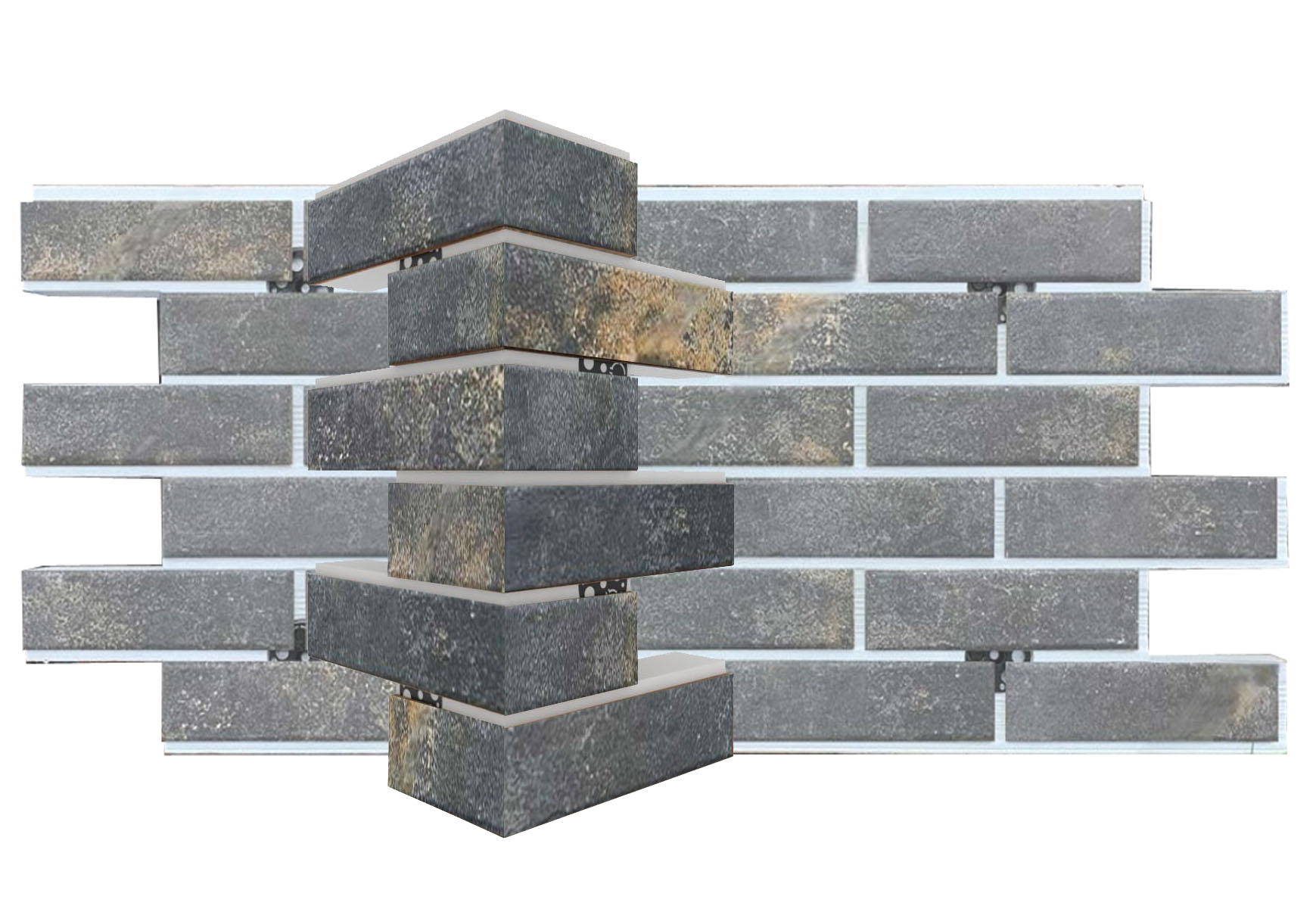 Metal Dark Угловая фасадная термопанель из пенополистирола ППС 40 мм, 0,17 м2 с клинкерной плиткой