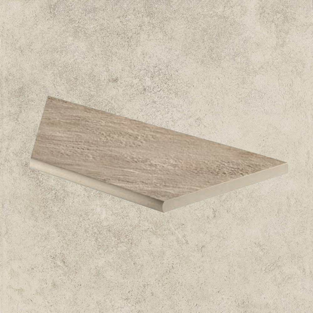 Тротуарная плитка Белая Lastra. Спец. Элемент- Бортик Закругленный Угловой Пc Дрифт Вайт \ Drift White Round Angolo Dx 300х600х20мм