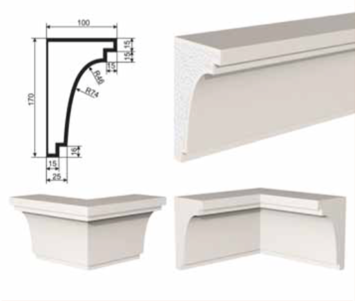 КАРНИЗ для Фасада и Интерьера - лепнина, декор из пенополистирола КВ-170/1 (КС-101) 170*100*2000 мм