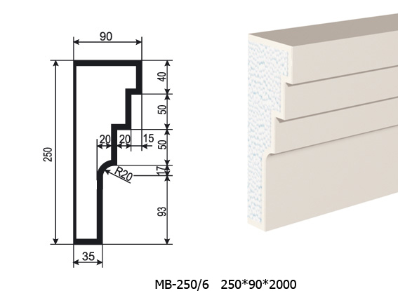Молдинг для фасада - лепнина, декор из пенополистирола МВ-250/6 250*90*2000 мм