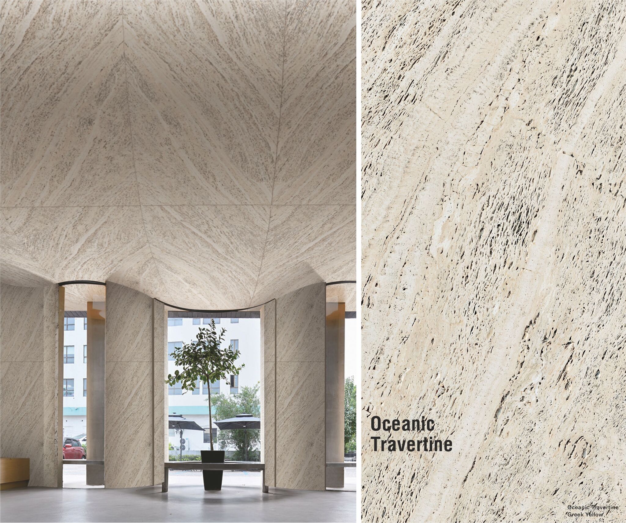 Oceanic Travertine Moonlight White-2 (белый травертин с утончённой структурой и лёгким перламутровым эффектом) — гибкий камень 2800×1200 мм