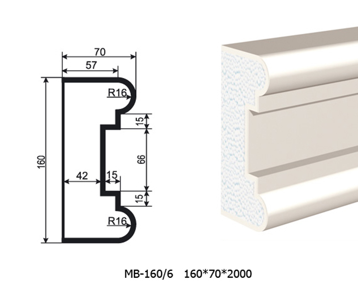 Молдинг для фасада - лепнина, декор из пенополистирола МВ-160/6 (МС-131) 160*70*2000 мм
