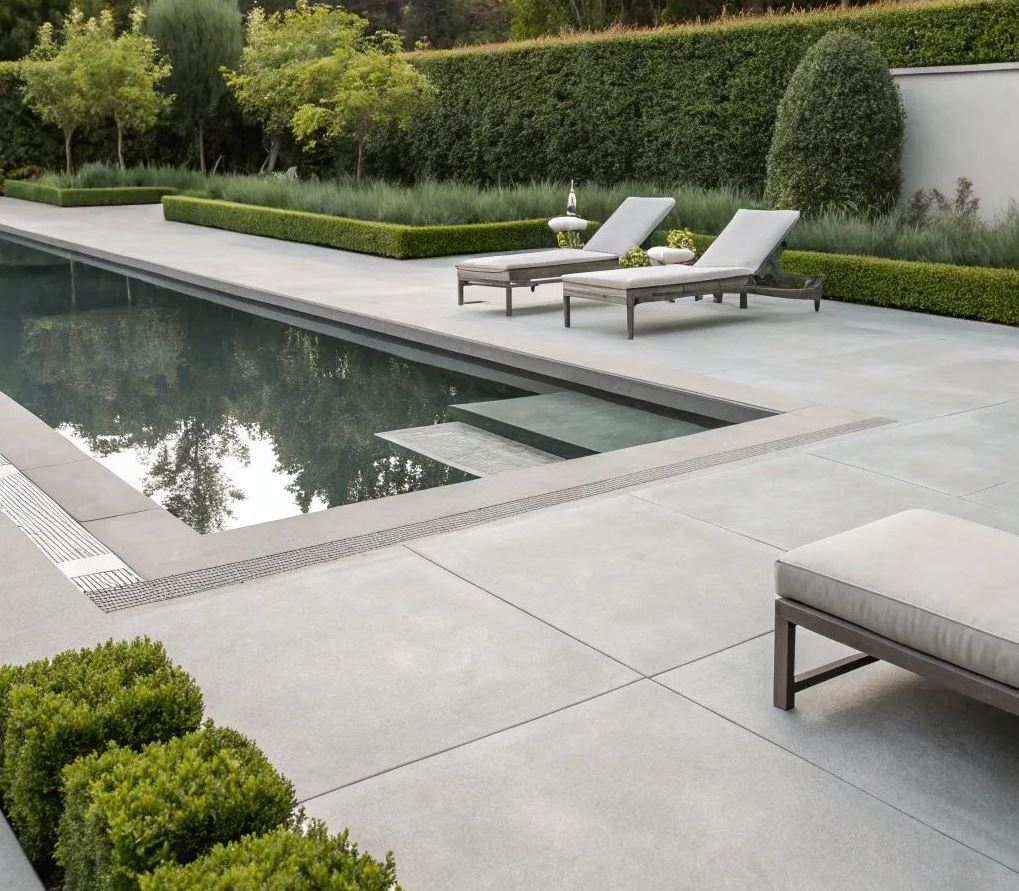 Фото монтажа покрытия на бетонное основание в зоне бассейна или террасы