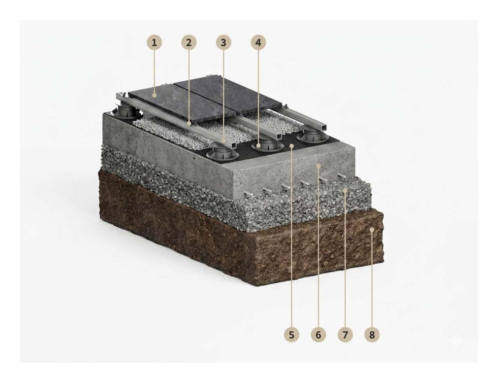 Схема системы на лагах и регулируемых опорах для жёсткой пространственной конструкции