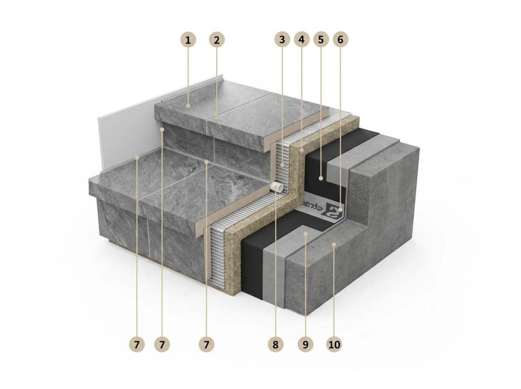 Схема ступени на дренажном растворе с улучшенной работой влаги в конструкции