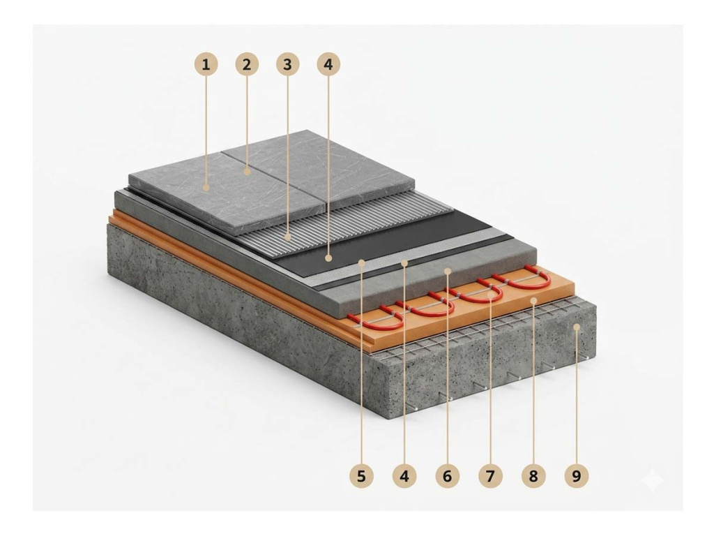 Схема системы подогрева покрытия с кабелем или трубой тёплого пола