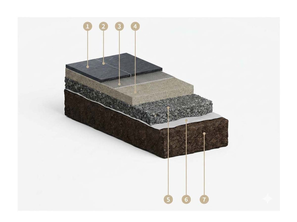 Схема связанной укладки на дренажный бетон с хорошей несущей способностью
