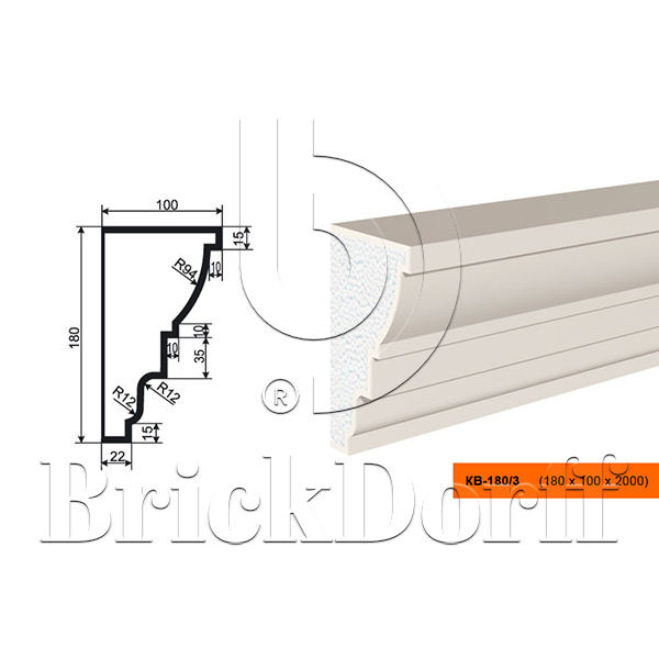 КАРНИЗ для Фасада и Интерьера - лепнина, декор из пенополистирола КВ-180/3 180*100*2000 мм