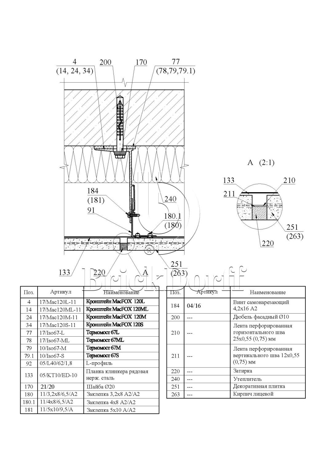 Система НВФ для клинкерной плитки с пропилом / под расшивку шва · MTC-v-350