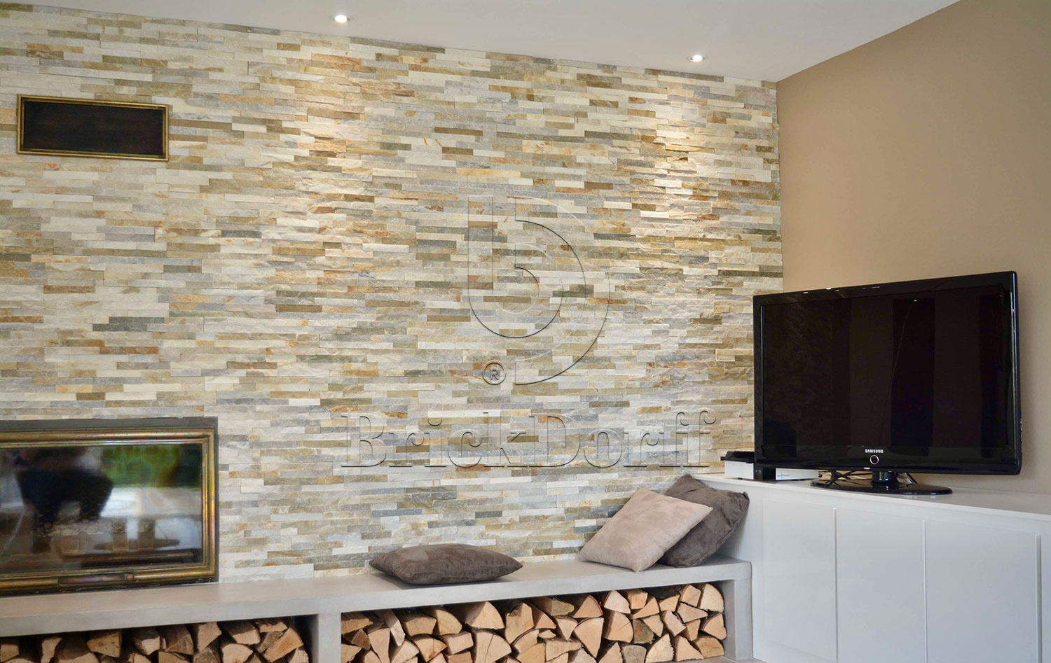 Сланец Бежевый-014 600*150*10-20 мм, натуральный камень для фасада и интерьера BD