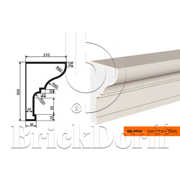 КАРНИЗ для Фасада и Интерьера - лепнина, декор из пенополистирола КВ-300/4 300*210*2000 мм