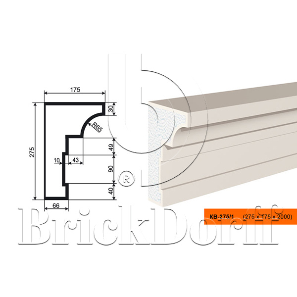 КАРНИЗ для Фасада и Интерьера - лепнина, декор из пенополистирола КВ-275/1 275*175*2000 мм