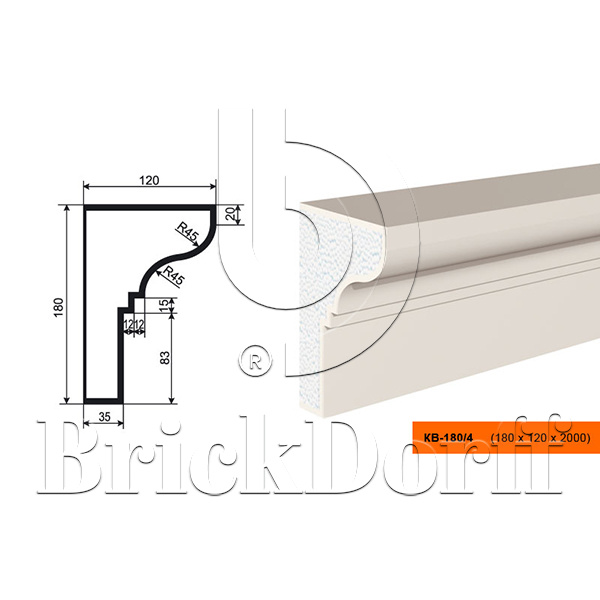 КАРНИЗ для Фасада и Интерьера - лепнина, декор из пенополистирола КВ-180/4 180*120*2000 мм