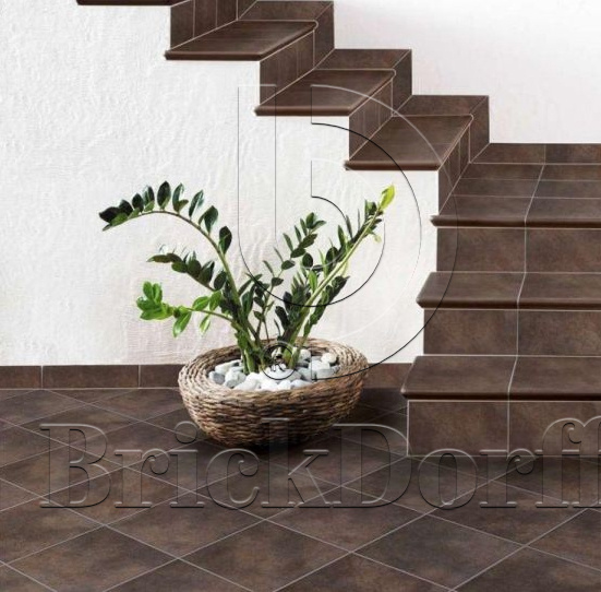 Клинкерная ступень флорентинер противоскользящая плитка Interbau Nature Art Umbra braun, 360*320*9,5 мм