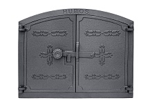 1107 HUBOS Дверца двустворчатая глухая с засовом Колос чугунная Halmat  330(350)х445 мм