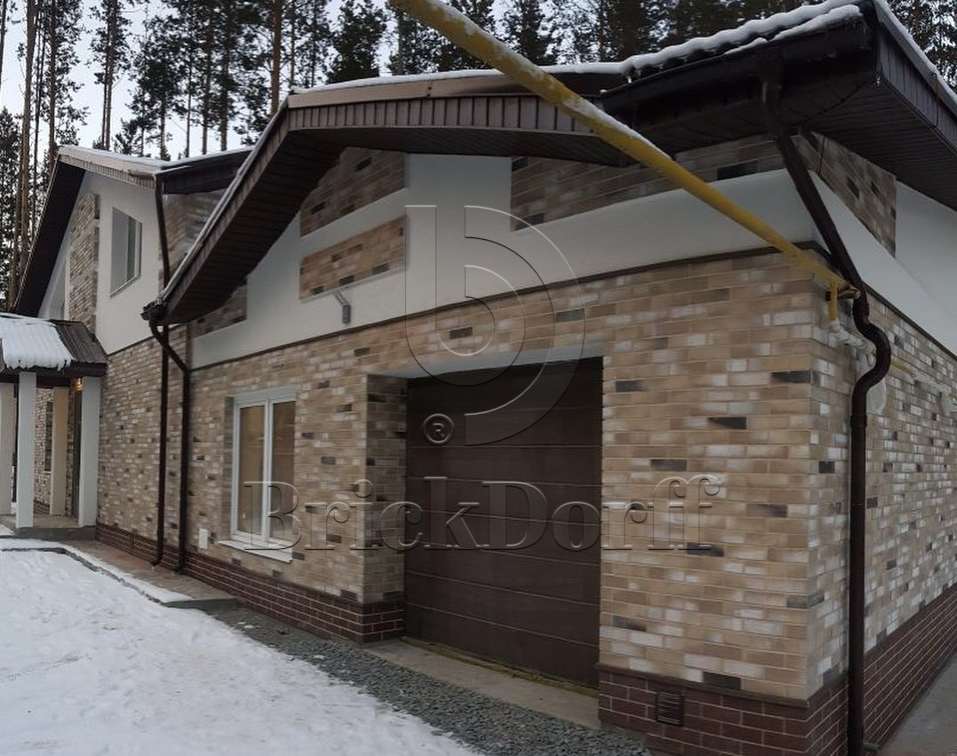 Клинкерная фасадная плитка облицовочная под кирпич Stroeher (Штроер) Kontur WS 490 sandgrau рельефная, 240*71*12 мм