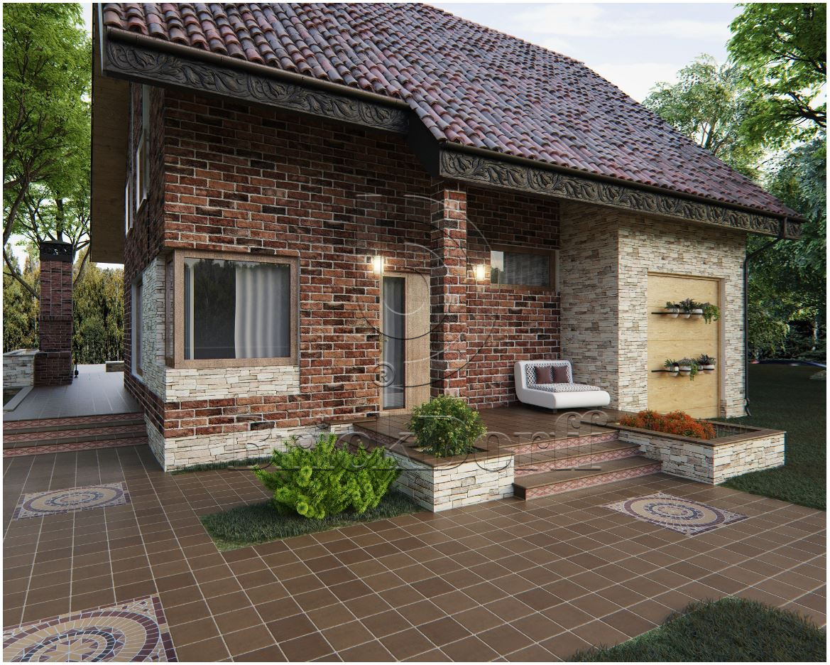 Клинкерная ступень Фронтальная противоскользящая плитка ЭкоКлинкер Natural Brown Коричневый 330*250*40*14 мм