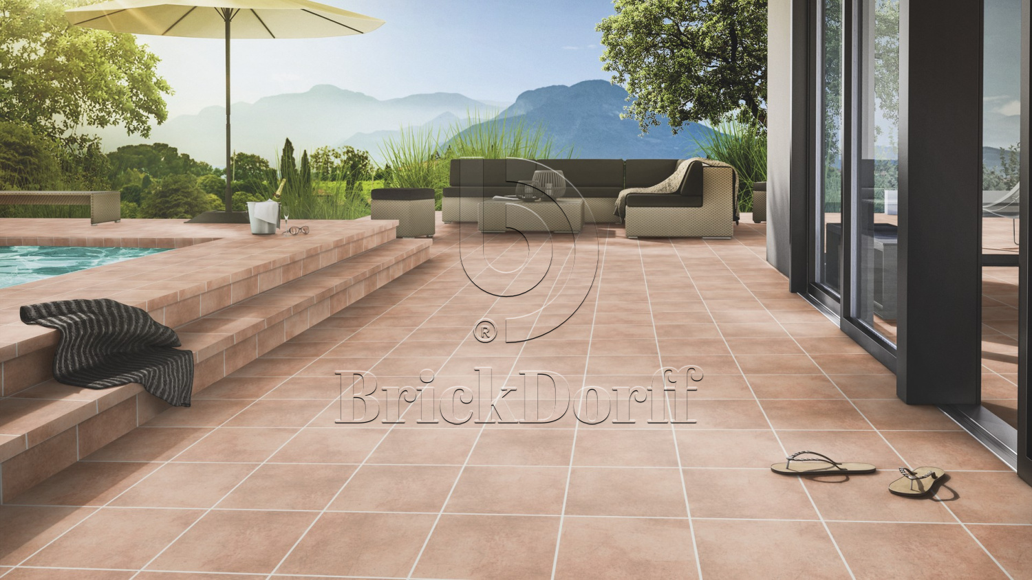 Клинкерная ступень флорентинер противоскользящая плитка Stroeher KERAPLATTE AERA 750 rubeo 340*294*12 мм