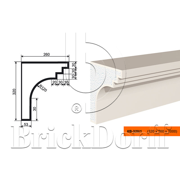 КАРНИЗ для Фасада и Интерьера - лепнина, декор из пенополистирола КВ-320/2 320*260*2000 мм