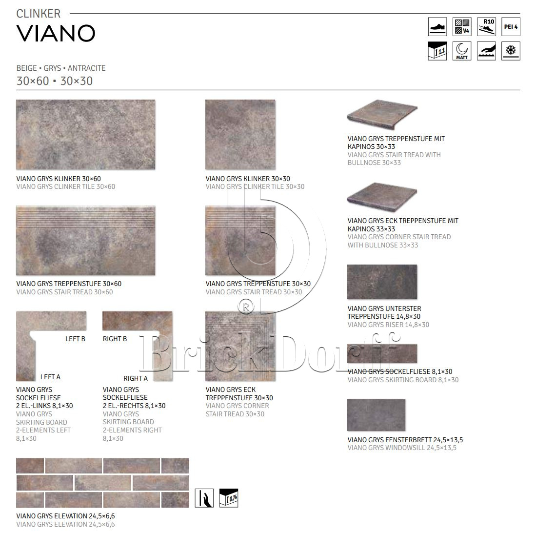 Клинкерная плитка Viano Grys 300x300x11 – для улицы, террасы, крыльца, лестницы, морозостойкая