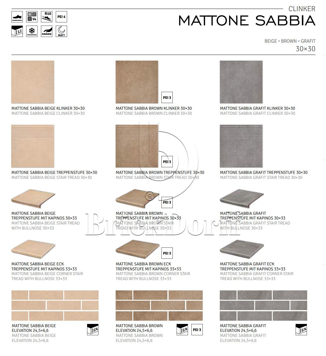Mattone Sabbia Beige клинкерная ступень с насечками плоская противоскользящая 300x300x11 мм