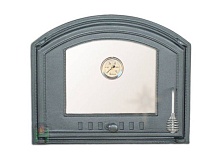 1207 Дверца левая со стеклом и термометром DCHS3T чугунная Halmat  315(410)х485 мм