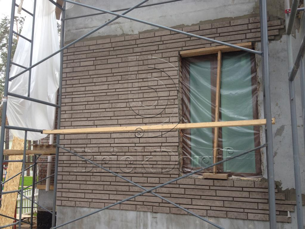 Клинкерная фасадная плитка облицовочная под кирпич Stroeher (Штроер) Zeitlos 237 austerrauch рельефная, 400*71*14 мм