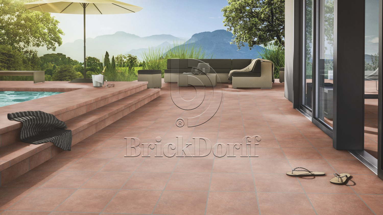 Клинкерная ступень флорентинер противоскользящая плитка Stroeher KERAPLATTE AERA 755 camaro 340*294*12 мм