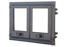 1103 Дверца двустворчатая со стеклом DCHP3 чугунная Halmat  480х675 мм