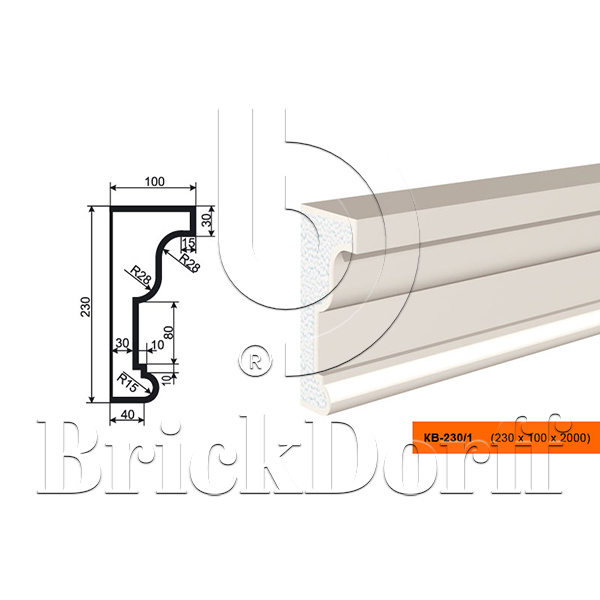КАРНИЗ для Фасада и Интерьера - лепнина, декор из пенополистирола КВ-230/1 230*100*2000 мм