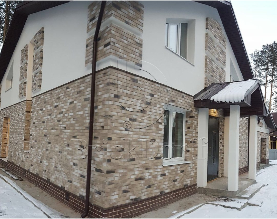 Клинкерная фасадная плитка облицовочная под кирпич Stroeher (Штроер) Kontur WS 490 sandgrau рельефная, 240*71*12 мм