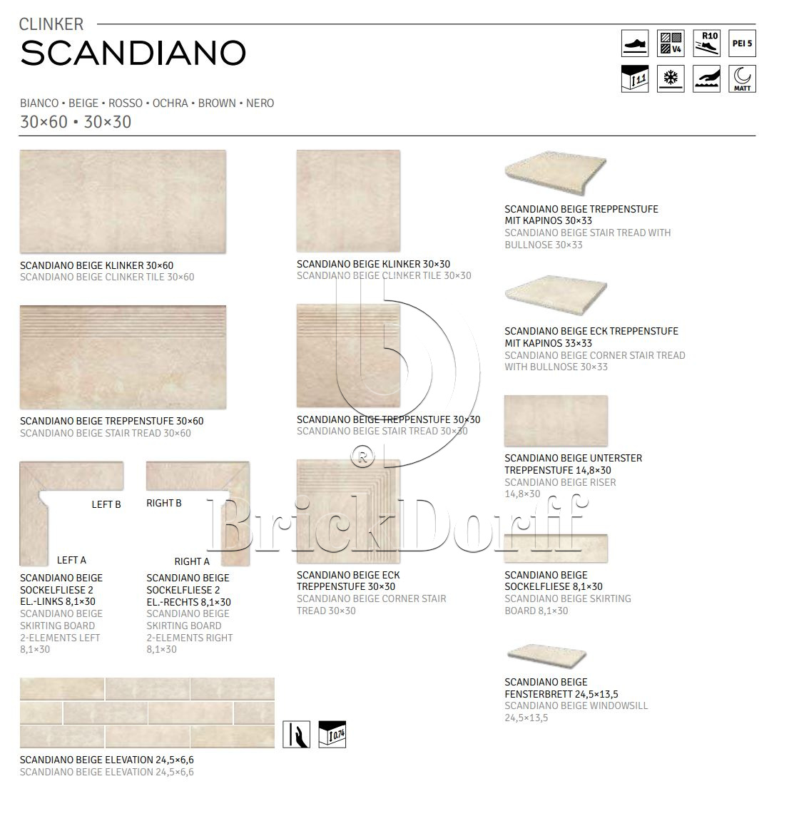 Scandiano Beige клинкерная ступень с насечками противоскользящая 300x300x11 мм