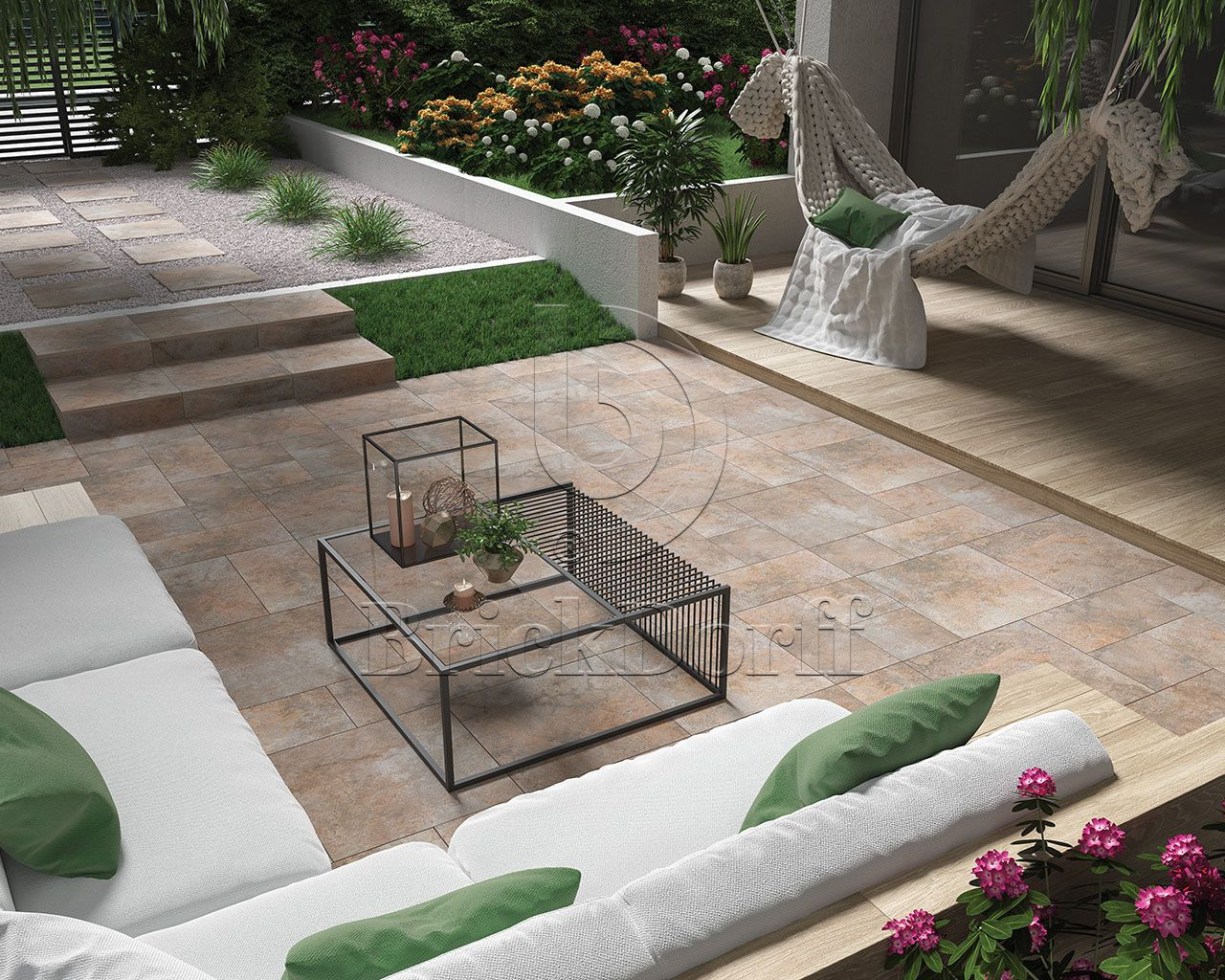 Burlington Rust Struktura 20 мм тротуарная плитка уличная, противоскользящая, керамогранитная 595*595*20 мм Paradyz