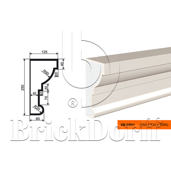 КАРНИЗ для Фасада и Интерьера - лепнина, декор из пенополистирола КВ-250/1 250*125*2000 мм