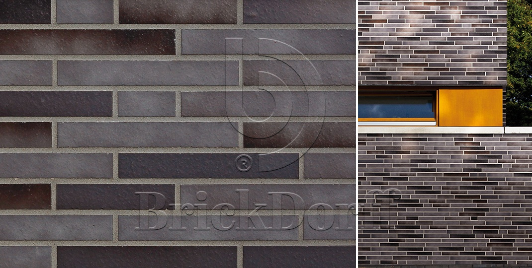 Клинкерная фасадная плитка под кирпич ригельная Langformat ABC Atlantis KohleBrand Schieferstruktur, 490*52*10 мм